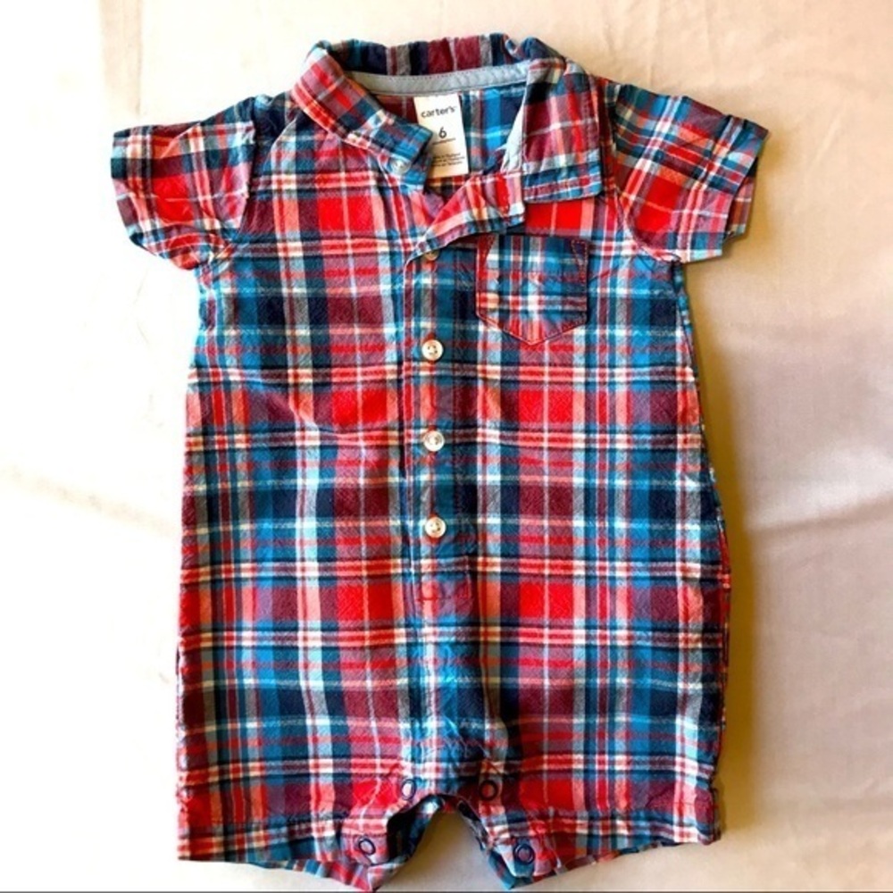 Carter's Collar Button Front Baby Boy Romper-Size 6 months